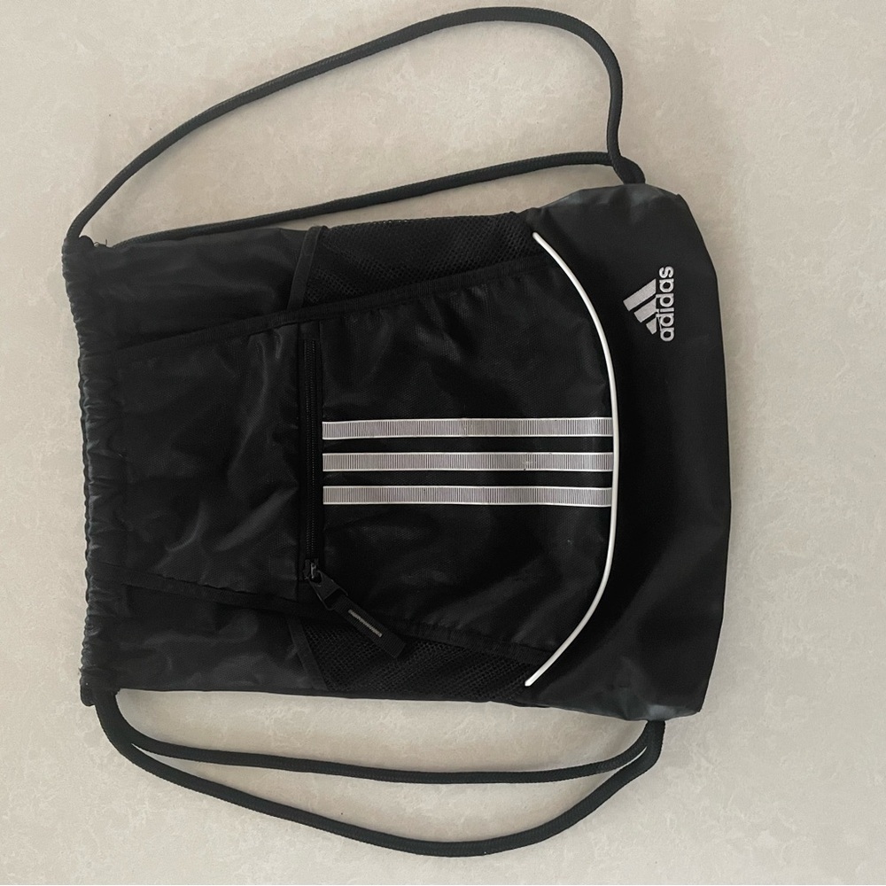 Adidas Black and White Drawstring Backpack